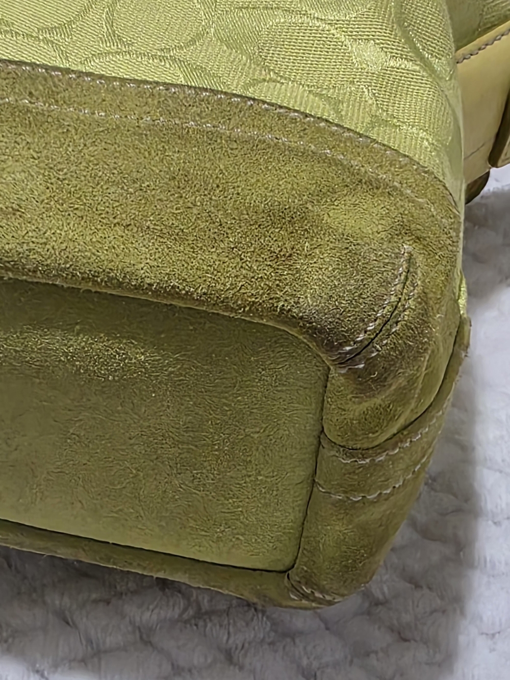 Coach Signature Jacquard Shoulder Bag in Chartreuse with Tassel - Picture 7 of 13